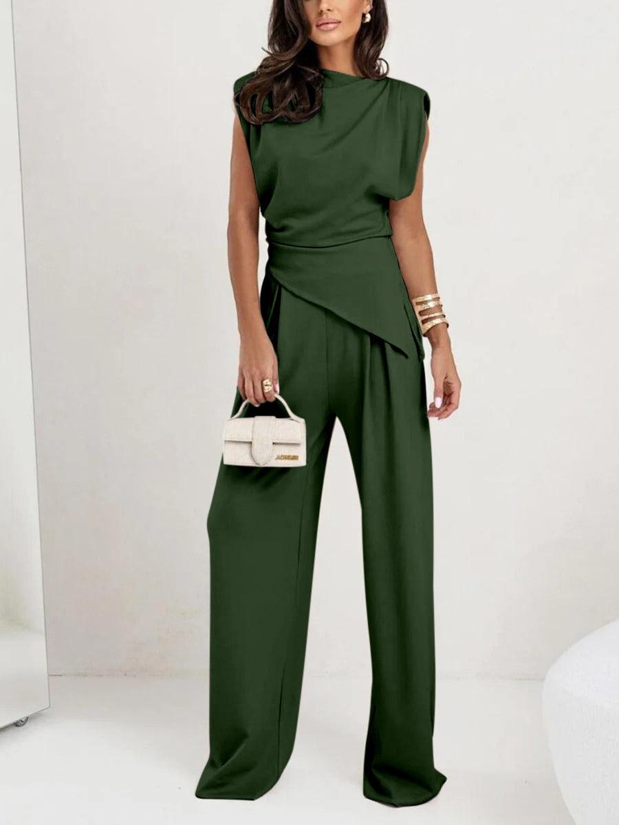 Set Casual în Două Piese fără Mâneci cu Tăieturi Neregulate