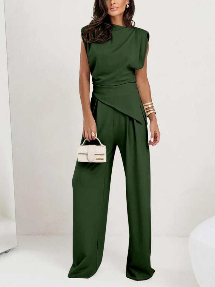 Set Casual în Două Piese fără Mâneci cu Tăieturi Neregulate