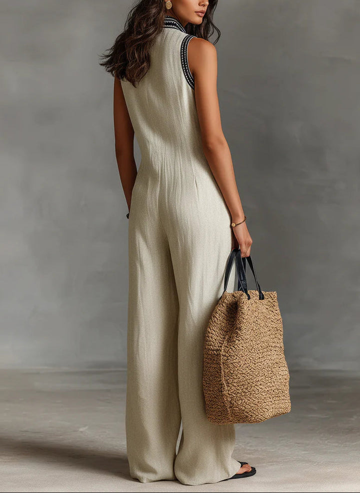 Salopetă Minimalistă fără Mâneci cu Guler Înalt și Fermoar