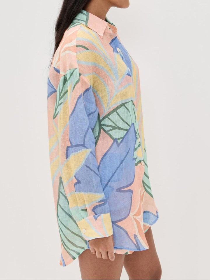 Set Scurt Boyfriend cu Imprimeu Tropical Frunze