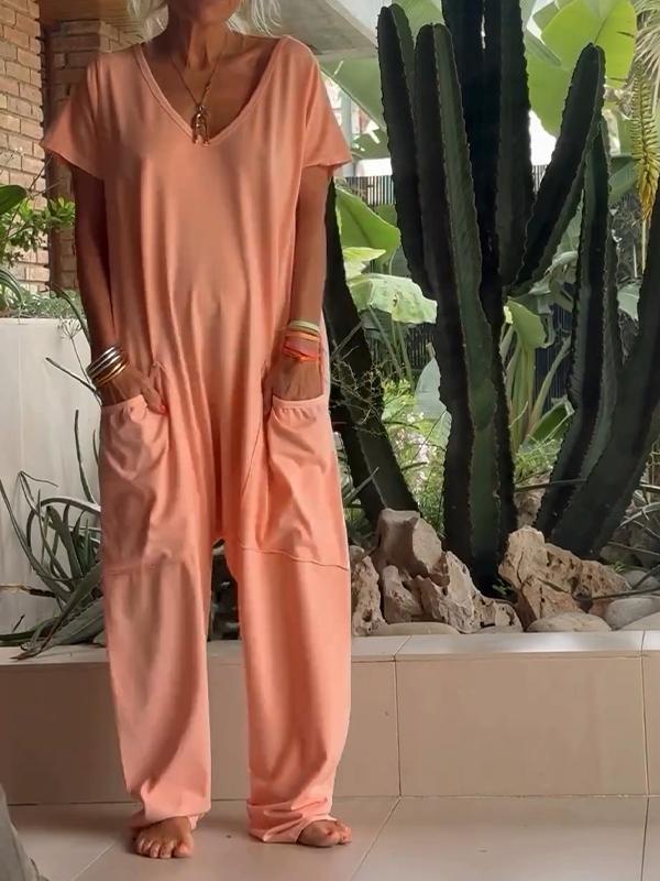 Salopetă Casual Unicolor cu Decolteu V