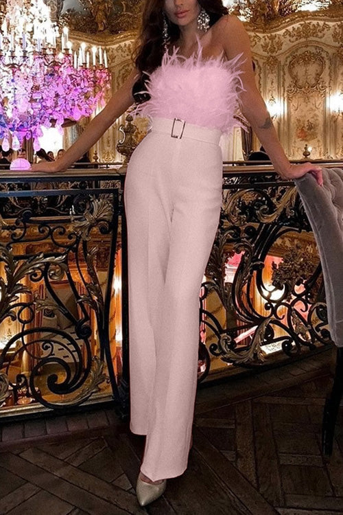 Salopetă Seducătoare Slim fără Mâneci cu Umeri Goi și Pene