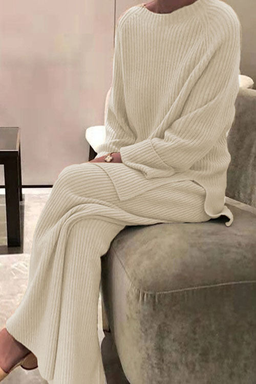 Set în Două Piese Casual cu Pulover Tricotat Unicolor cu Mâneci Lungi