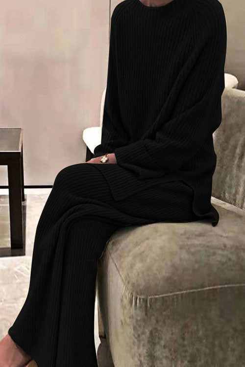 Set în Două Piese Casual cu Pulover Tricotat Unicolor cu Mâneci Lungi