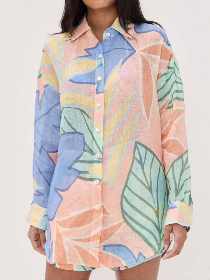 Set Scurt Boyfriend cu Imprimeu Tropical Frunze