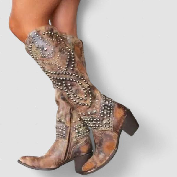 Mary – Botine de Damă Western Până la Genunchi cu Ținte