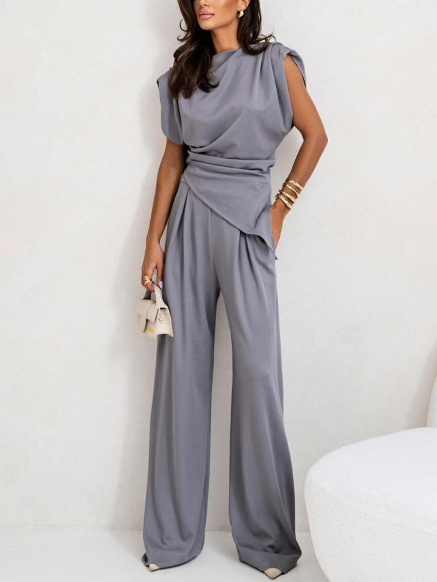 Set Casual în Două Piese fără Mâneci cu Tăieturi Neregulate