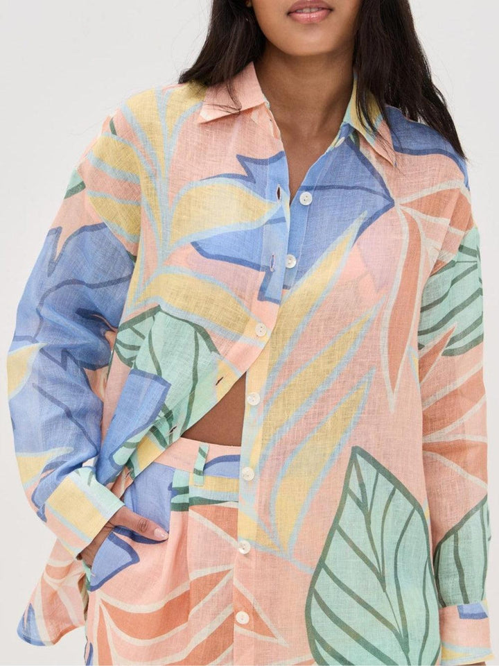 Set Scurt Boyfriend cu Imprimeu Tropical Frunze