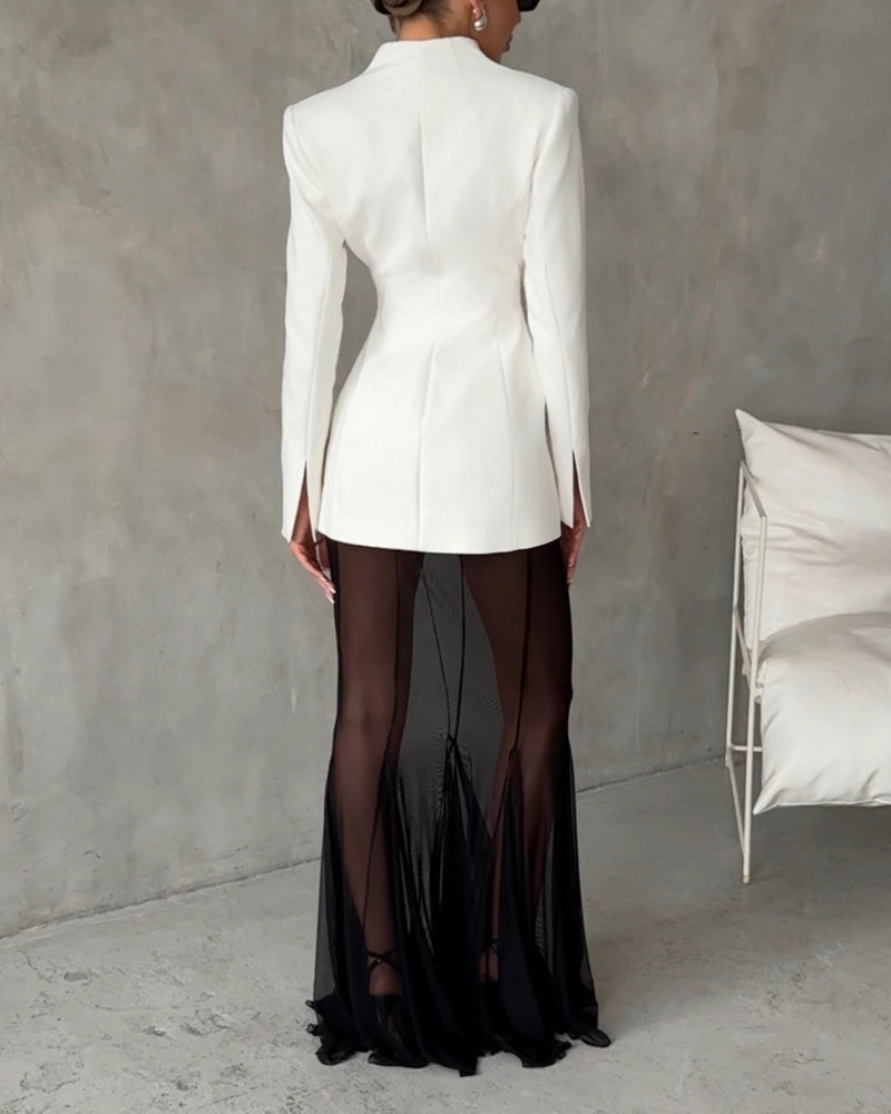 Set la Modă în Două Piese cu Jachetă și Fustă Semi-Transparentă