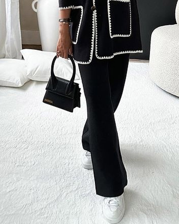 Set Casual în Două Piese cu Jachetă cu Detalii Decorative și Pantaloni