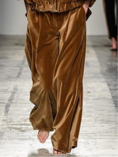 Set Maro din Catifea cu Hanorac cu Fermoar și Pantaloni