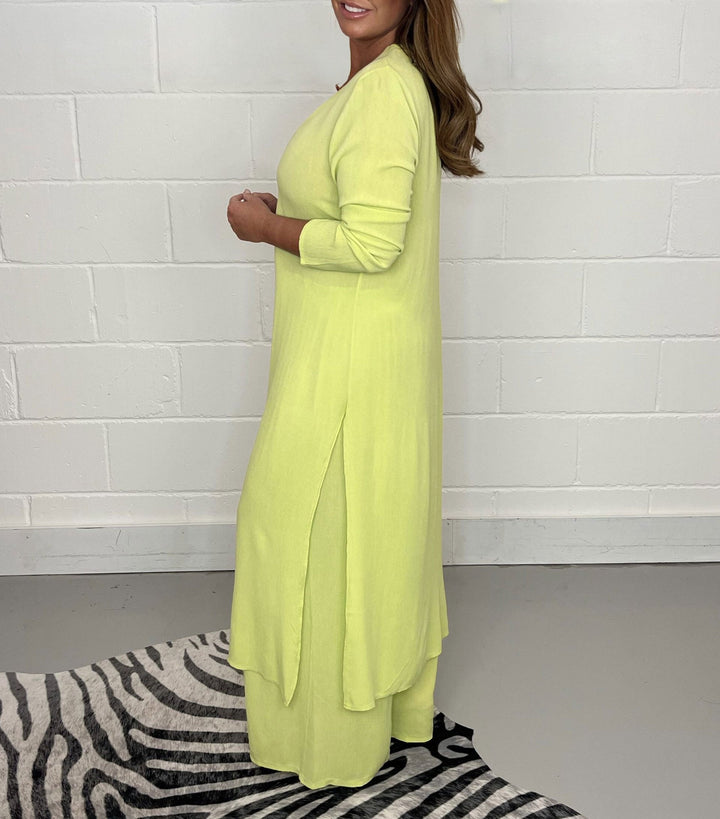 Set Casual în Două Piese cu Top Lung și Pantaloni Asortați