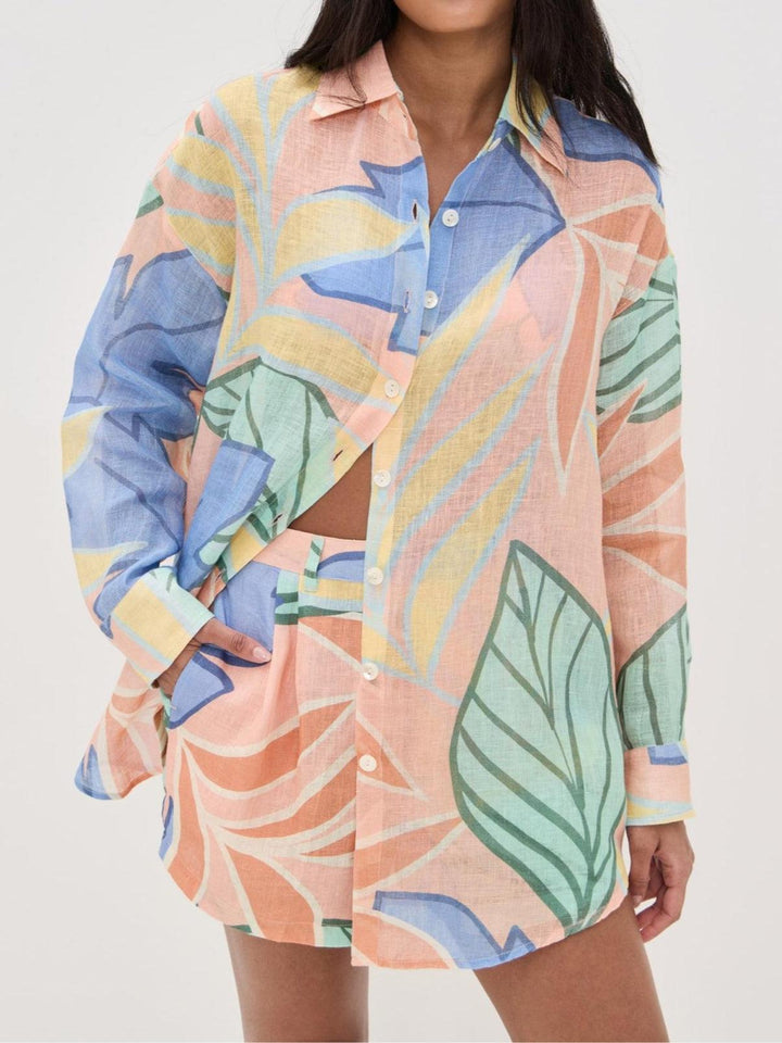 Set Scurt Boyfriend cu Imprimeu Tropical Frunze