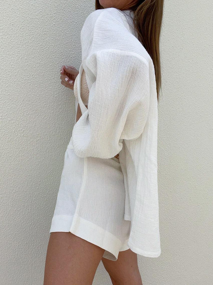 Set în Două Piese cu Pantaloni Scurți din Bumbac cu Șireturi