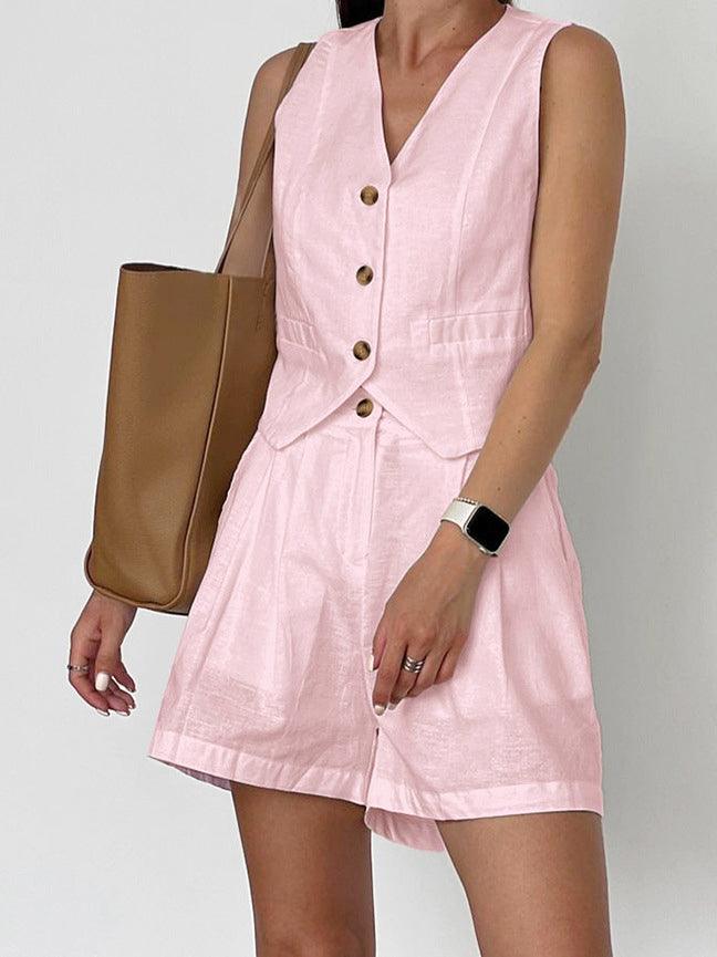 Set Casual din Bumbac-In cu Pantaloni Scurți Croiați