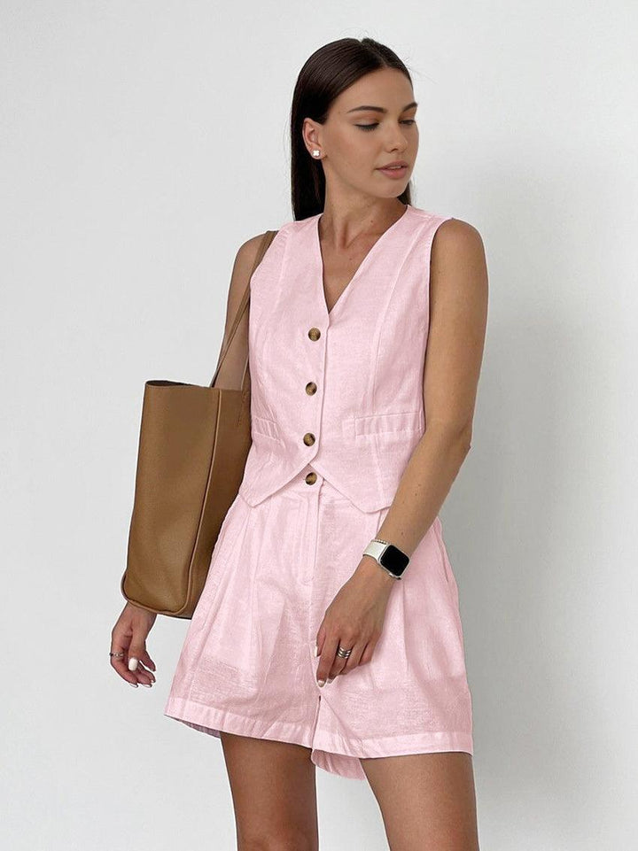 Set Casual din Bumbac-In cu Pantaloni Scurți Croiați