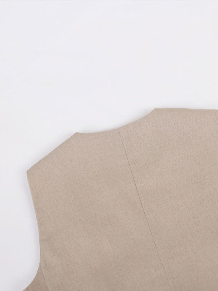 Costum Clasic din Bumbac-In cu Decolteu V, Pantaloni Largi Plisați