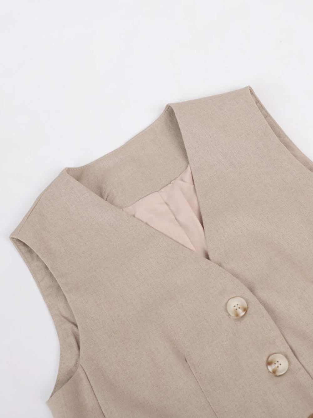 Costum Clasic din Bumbac-In cu Decolteu V, Pantaloni Largi Plisați