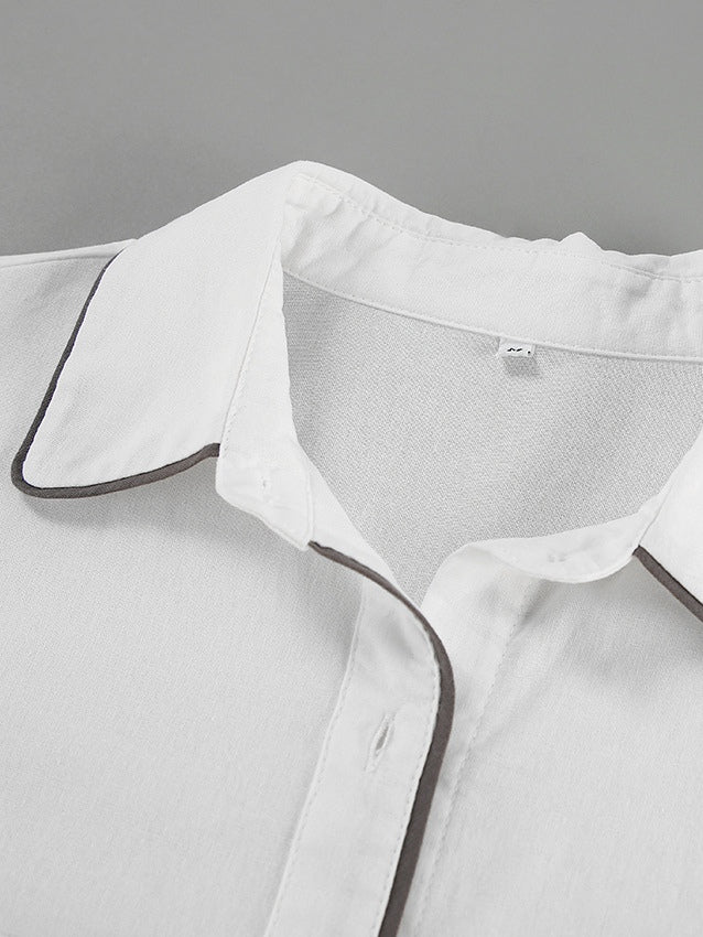 Set în Două Piese din Bumbac-In Alb-Negru cu Cămașă și Pantaloni Scurți