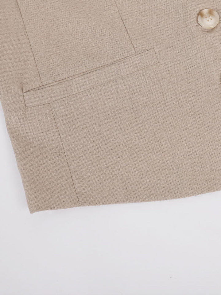 Costum Clasic din Bumbac-In cu Decolteu V, Pantaloni Largi Plisați