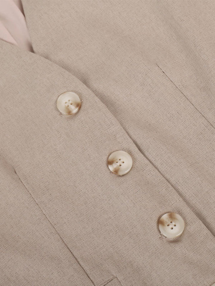 Costum Clasic din Bumbac-In cu Decolteu V, Pantaloni Largi Plisați