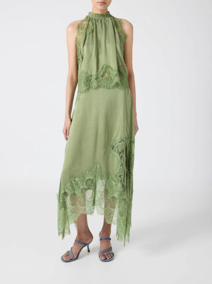 Set cu Top cu Guler Plisai din Dantelă și Fustă cu Crestătură Neregulată