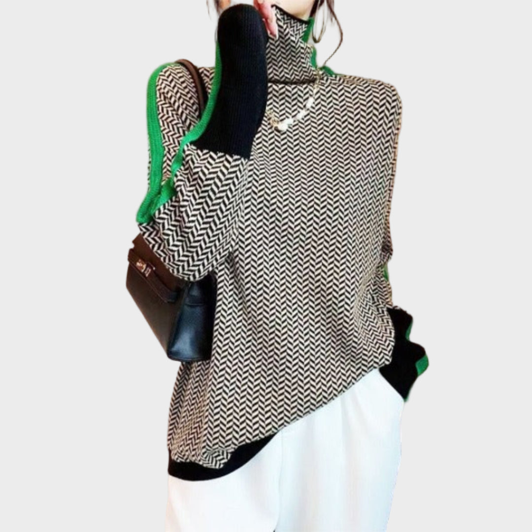 Clémence | Pulover cu guler înalt și dungi contrastante