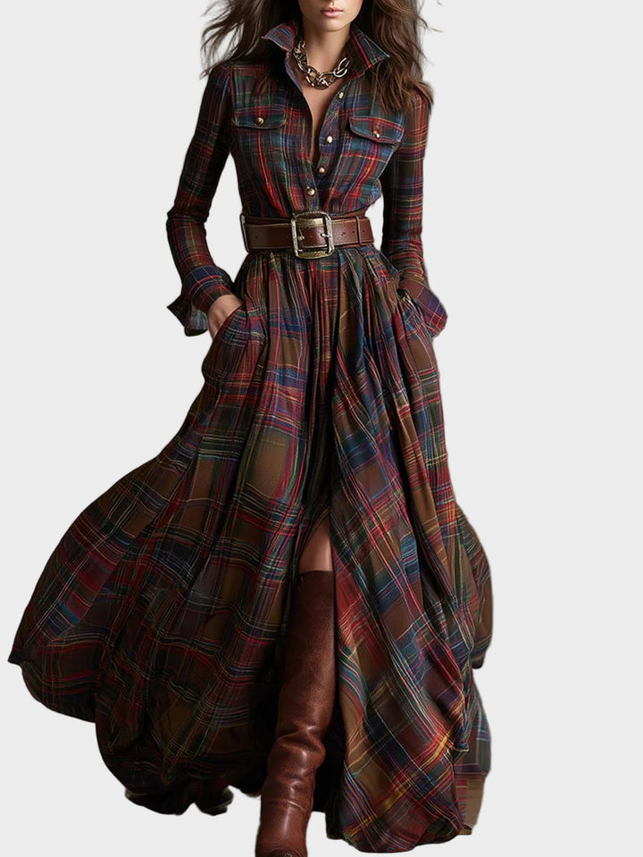 Beatriz | Rochie lungă cu carouri și curea