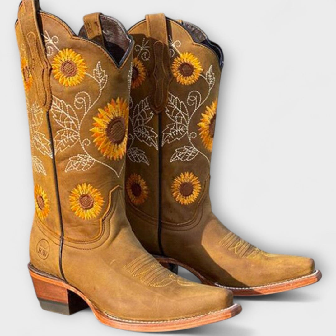 Sofia Delane – Botine de Damă Western cu Toc Stil Sunbloom