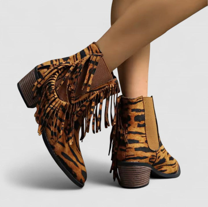 Tigra – Botine de Damă cu Franjuri și Print Tigru