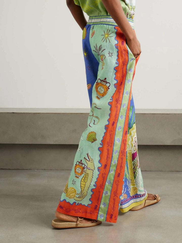 Set de Vară cu Top Lejer cu Mâneci Scurte și Pantaloni cu Imprimeu Fantastic