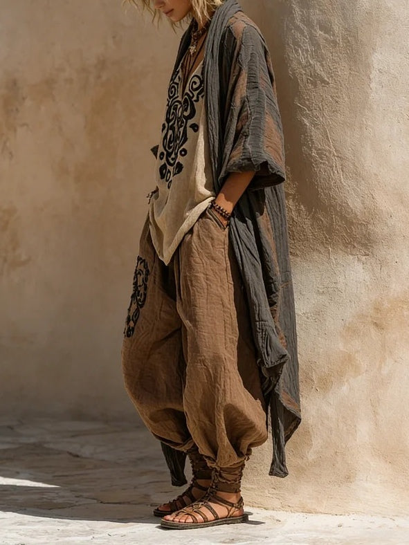 Set Boem Nomad în Trei Piese cu Imprimeu Artistic