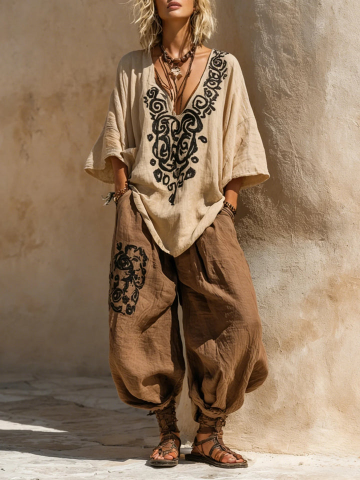 Set Boem Nomad în Trei Piese cu Imprimeu Artistic