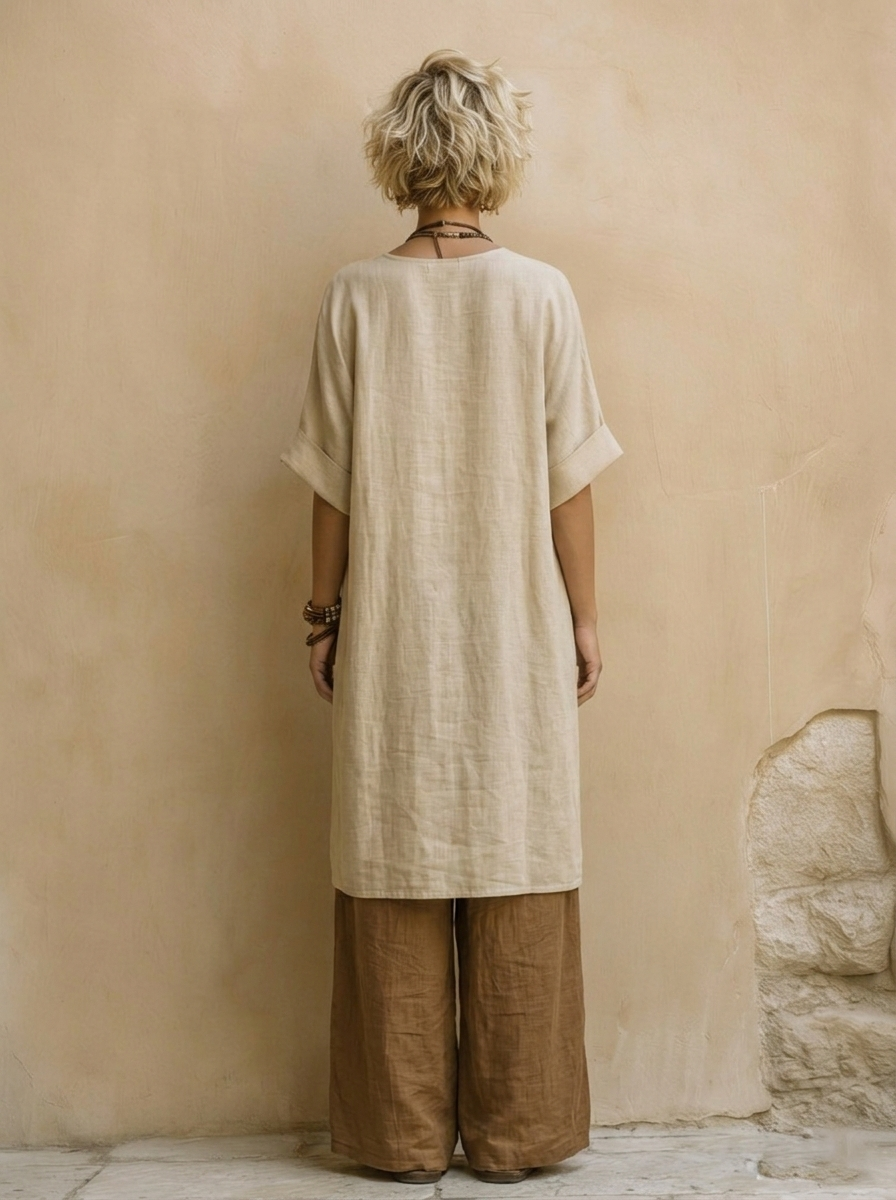 Set Boem Nomad în Trei Piese cu Model Tribal Gri-Maro