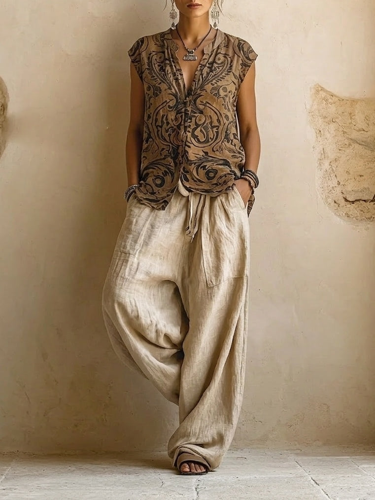 Set Retro în Trei Piese cu Imprimeu Artistic Nomad