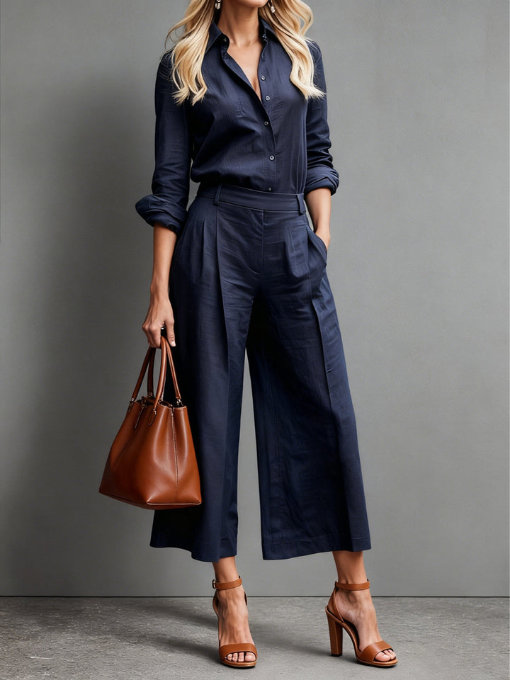 Set din In Roz cu Cămașă Lejeră și Pantaloni Capri