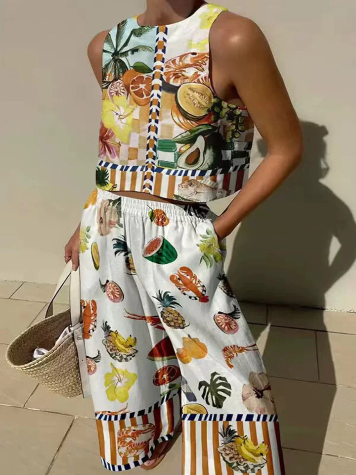 Set cu Maiou cu Imprimeu Unic și Pantaloni cu Buzunare și Talie Elastică