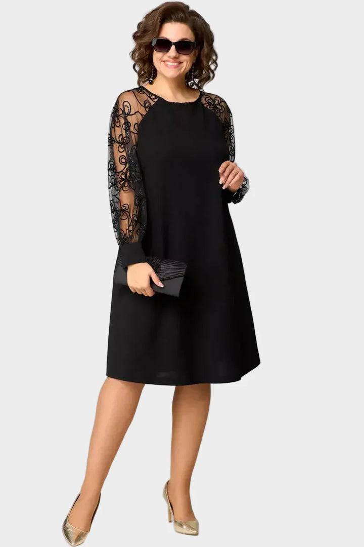 Helena - Rochie neagră elegantă cu mâneci din dantelă