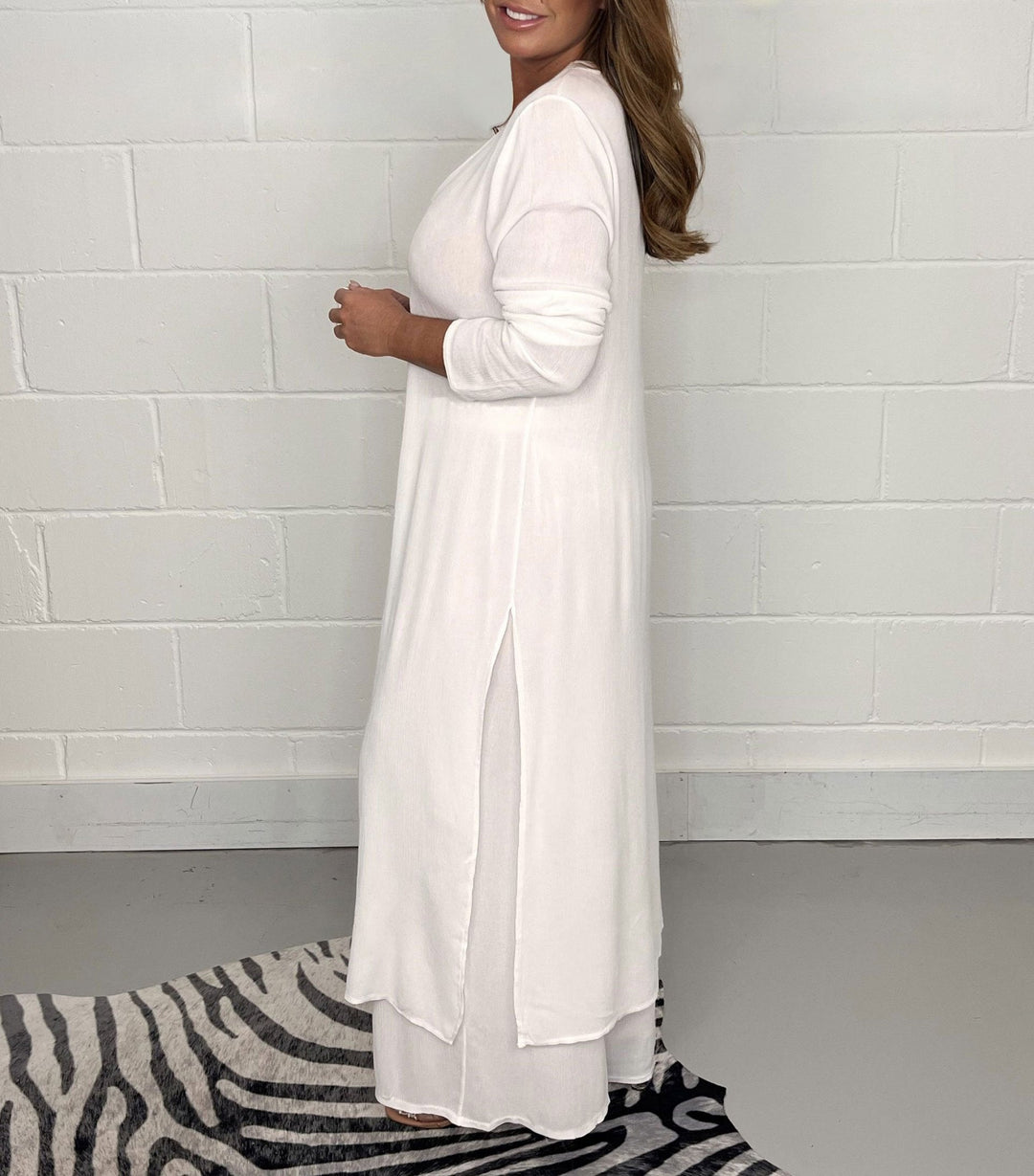 Set Casual în Două Piese cu Top Lung și Pantaloni Asortați