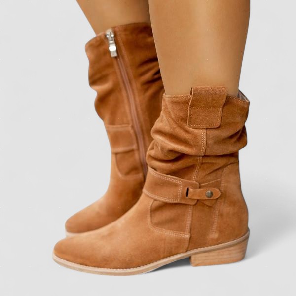 Alexis – Botine de Damă din Suede cu Toc Jos Elegant