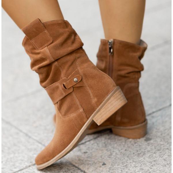 Alexis – Botine de Damă din Suede cu Toc Jos Elegant