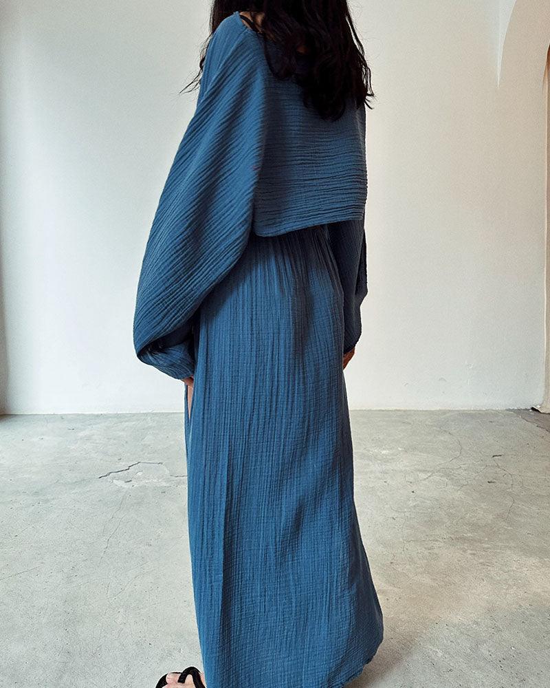 Set Casual Șic în Două Piese din Bumbac-In cu Crestătură