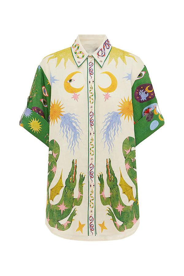 Set din Amestec In cu Bluză cu Imprimeu Unic și Pantaloni Scurți cu Talie Elastică și Buzunare