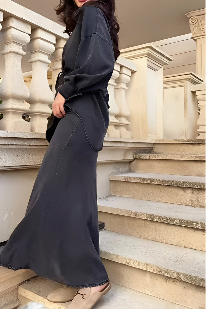 Set cu Cămașă cu Mâneci Lungi cu Șiret și Fustă