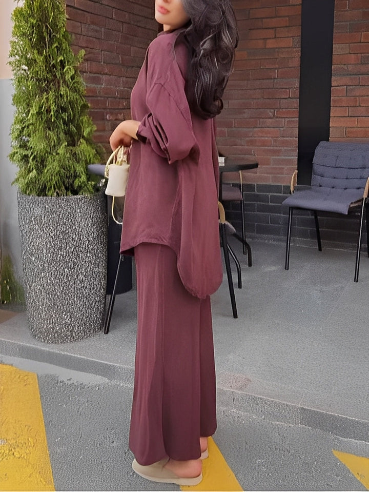 Set Roșu cu Cămașă cu Mâneci Lungi cu Șiret și Fustă