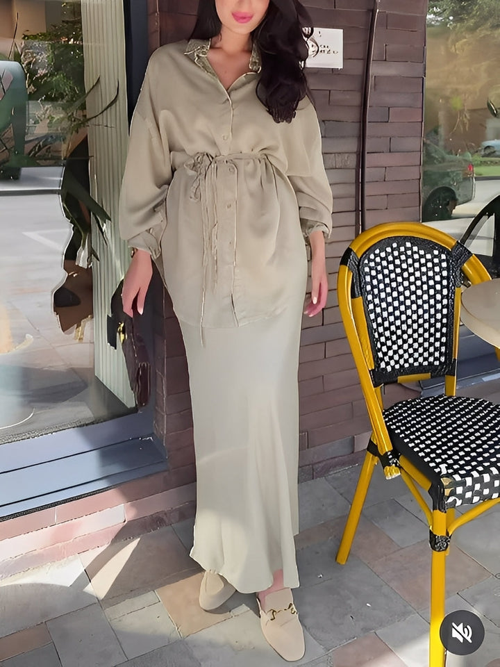 Set cu Cămașă cu Mâneci Lungi cu Șiret și Fustă